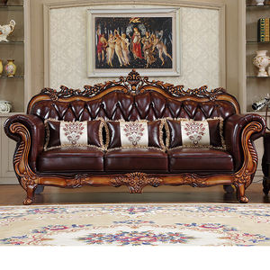 Ensemble de canapés en cuir véritable de luxe, design moderne vintage haut de gamme, canapé sculpté en bois pour salon, modulaire, sectionnel, livraison gratuite - Product Image 4