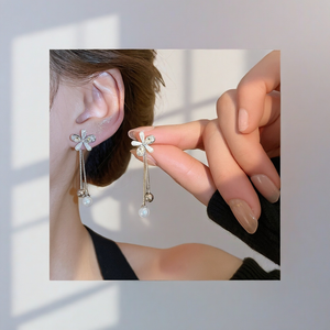 أقراط جديدة بالجملة على الموضة الكورية الفاخرة زهرة حلوة تقليد اللؤلؤ شرابة أقراط نسائية هدية مأدبة مجوهرات أقراط - Product Image 2