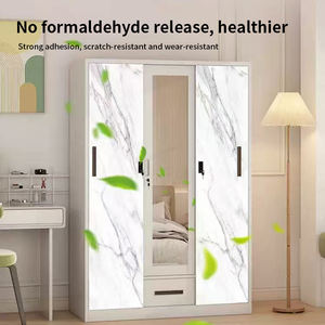 芸術的な質感のモダンなスチール製スライドドアワードローブ、鏡面仕上げの家庭用家具、寝室収納キャビネット、大容量、卸売 - Product Image 1