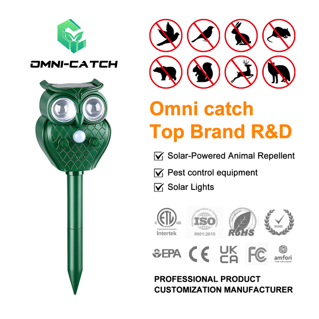 OMNI CATCH Solar Powered Electronic Portable Ultrasonic Animal Repeller PIR Motion Sensor Waterproof Outdoor Deterrent Squirrels