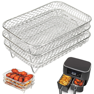 Cesta de rejilla Premium para freidora de aire, apilable, <span class=keywords><strong>3</strong></span> capas, grado alimenticio, acero inoxidable 304, rejilla para freír alimentos, accesorios para freidora de aire - Product Image 1
