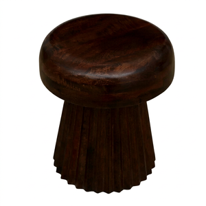 Solid <b>Wooden</b> <b>Bedside</b> End Table Handcrafted Fluted Round Nightstand <b>Lamp</b> Table Dark Brown Accent Furniture for Home Decor - Product Image 6