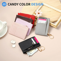 Dompet Kartu Kulit Ringan Bergaya, Dompet Kartu Kredit Kecil, Dompet Saku Depan Tipis, Tempat Kartu Kredit Wanita dengan Gantungan Kunci