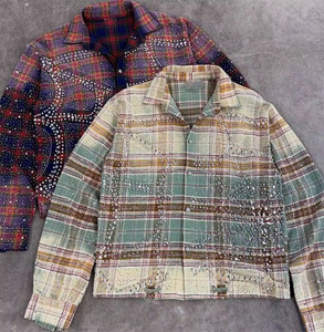 Chemise Homme Populaire à Carreaux, Manches Longues, Col Montant, Ornée de Strass et de Cristaux, Style Street Hip-hop <span class=keywords><strong>Rap</strong></span> - Product Image 2