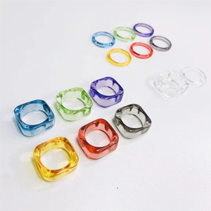 Novos Anéis de Moda Feminina em Acrílico Transparente Geométrico Amarelo e Azul, Joias Doces para Festas de Verão - Product Image 3