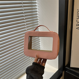 Portable <b>Makeup</b> <b>Box</b> Case Square Transparent Pu Leather Clear Cosmetic Pvc <b>Makeup</b> Bag Pouch for Travel Toiletries Storage - Product Image 4