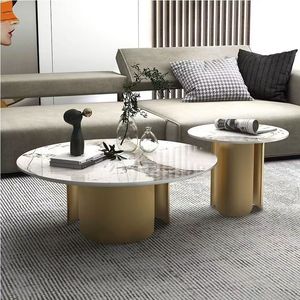 Mesa de Centro Moderna de Mármol, Mesa Redonda de Piedra con Base de Metal, Muebles para Sala de Estar - Product Image 2