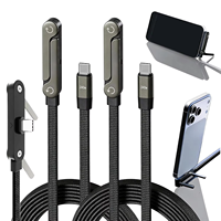 Cable de Carga Rápida Ajustable de Tipo C a Tipo C, Cable Plano PD de 240 W, Soporte para Teléfono, Cable de Carga 2 en 1 para Teléfono