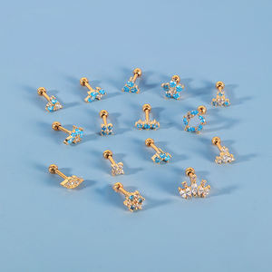 POENNIS मूल सर्जिकल इस्पात Trague महिलाओं के कान संवर्धन ब्लू डायमंड फूल क्राउन स्टड कान की बाली उपास्थि भेदी गहने सेट - Product Image 1