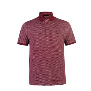 Camisa de Golf para Hombre, Transpirable, Texturizada, de Algodón Elástico, Manga Corta, Estampada, con Puños en Contraste, Cuello con Diseño, Corte Ajustado - Product Image 1