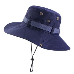 Vente en gros de casquettes seau avec logo personnalisé Chapeaux de pêcheur en coton parasol à large bord avec ficelle Casquette de randonnée - Product Image 5