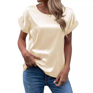 T-shirt femme en satin, col rond, coupe droite, style bureau, été 2026, source principale - Product Image 3