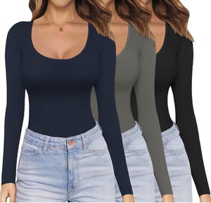 <span class=keywords><strong>Maglietta</strong></span> a Maniche Lunghe da <span class=keywords><strong>Donna</strong></span>, Basic, Tinta Unita, Slim Fit, Eco-Friendly, Estiva, con Collo Rotondo e Design Compresso - Product Image 1