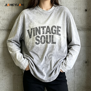 T-shirt à manches longues en coton épais, coupe oversize, style streetwear, <span class=keywords><strong>d</strong></span>élavé à l'acide, effet vintage, effet neige, effet usé - Product Image 4