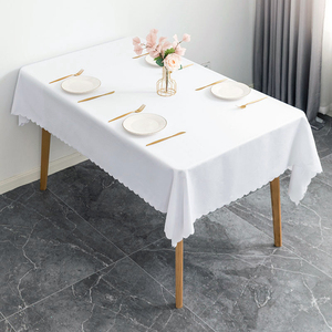 Custom Size Wedding Solid Color Hotel White Table Cover Tablecloth Plain Polyester Table Cloth