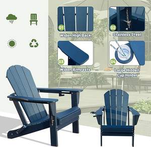 Modern Adirondack Sandalyeler 2'li Set HDPE Dayanıklı Katlanabilir Dış Mekan Sandalyeleri Bardak Tutucu ile Bahçe Veranda Teras ve Ateş Çukuru için - Koyu Mavi - Product Image 2