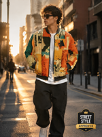 Blouson Bomber Homme Imprimé Journal Personnalisé OEM Streetwear Veste Zippée Vente en Gros Direct Usine