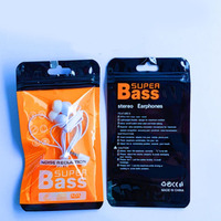 Kantong Kemasan Kabel Headphone BASS, Kantong Plastik Cetak Warna untuk Kabel Audio, Kantong Aksesoris Ponsel Segel Otomatis 9*16cm
