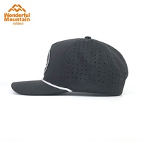 Topi olahraga Golf topi bisbol 5 Panel tali lubang Laser logo kustom tambalan karet tambalan kulit berkualitas tinggi