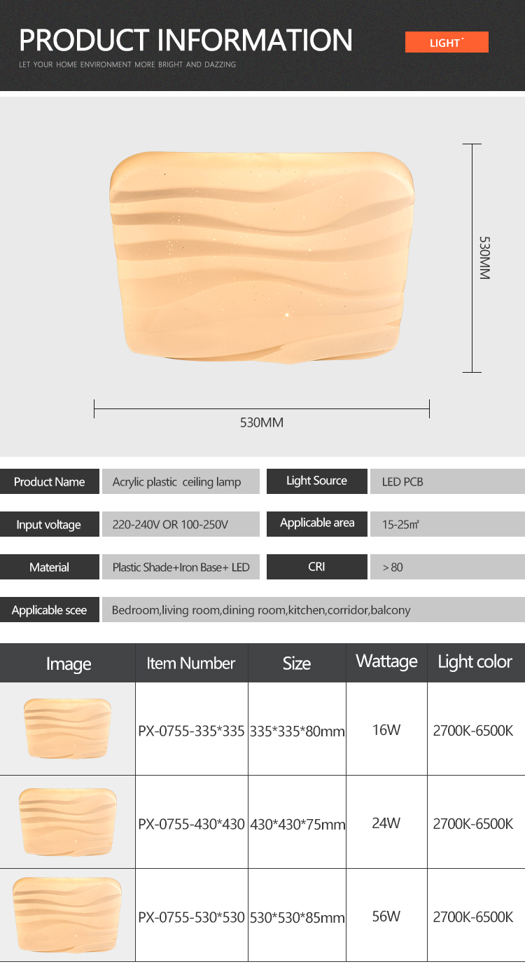 New Product 16Watt 24Watt 56Watt Plastic Shade Square LED Ceiling Light