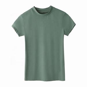 Maglietta estiva nuova T-shirt da <span class=keywords><strong>donna</strong></span> in <span class=keywords><strong>cotone</strong></span> lavorato a maglia mezza <span class=keywords><strong>dolcevita</strong></span> a maniche corte abbigliamento da <span class=keywords><strong>donna</strong></span> O collo T-shirt da <span class=keywords><strong>donna</strong></span> - Product Image 5