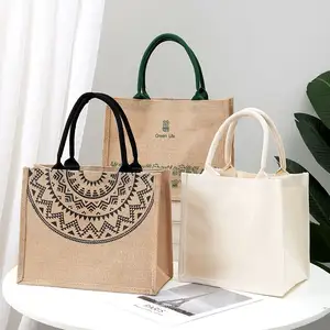 Fashion Digital Printing Handmade Juco Tote Bag With Handle Reusable Jute Cotton Blend JuCo Tote Bags