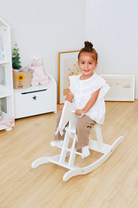 यूनिसेक्स प्रीस्कूल टॉडलर लकड़ी का रॉकिंग हॉर्स सॉलिड वुड बच्चों का राइड-ऑन खिलौना - Product Image 2