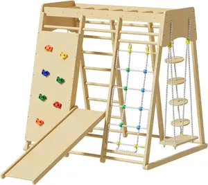 Multifunctional Sturdy 8 In 1 Jungle Gym Play Set Kids Indoor Playground Wood