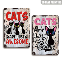 Letrero Metálico de Gato, Decoración de Pared con Huella de Gato Negro, para el Hogar, Dormitorio o Cuarto de Gatos