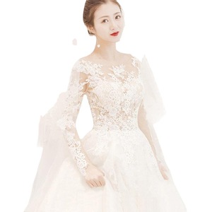 Wedding Dress A-Line Empire Waist Sweetheart Neckline Long Sleeve Lace Floor Length Trailing Style Korean Princess Dream - Product Image 5