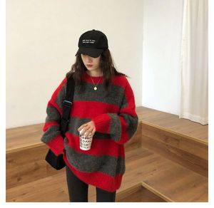 Maglione Oversize a Righe Contrastanti da Donna, Pullover Lavorato a Maglia Ampio, Maglione <span class=keywords><strong>Chunky</strong></span> a Blocchi di Colore, Top in Maglia Grossa - Product Image 6