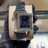 Montre mécanique de luxe Reverso Square pour homme avec couvercle rabattable, double fuseau horaire, design inversé et bracelet en cuir européen, style Hip Hop