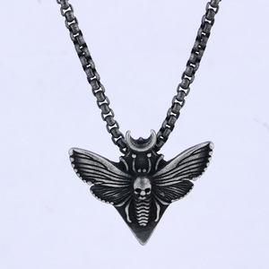 Bijoux vintage en acier inoxydable <span class=keywords><strong>mort</strong></span> crâne luna <span class=keywords><strong>papillon</strong></span> pendentif collier - Product Image 2