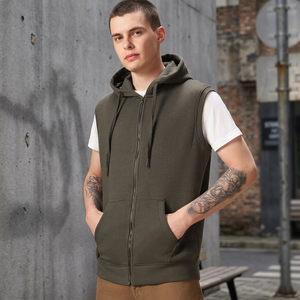 <b>Men's</b> Winter <b>Sleeveless</b> <b>Hoodies</b> 100% Cotton Zipper-Up Fleece Solid Slim Fit Eco-Friendly - Product Image 3