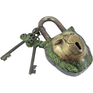 PARIJAT HANDICRAFT Functional Brass Garden <b>Padlock</b> with Two Keys Beautiful Lion Head Design - Product Image 3