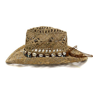 <span class=keywords><strong>N171</strong></span> Chapeau de cowboy de plage tressé à la main, creux et respirant, en paille naturelle avec décoration en coquillage, personnalisable en usine - Product Image 3