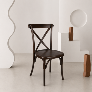 Chaise industrielle en résine marron foncé, dossier croisé moderne, réglable, robuste et durable pour l'extérieur, la restauration, les hôtels et les appartements - Product Image 1