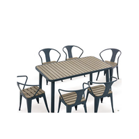 Ensemble de salle à manger de jardin de haute qualité en plastique et bois, 6 chaises et table pour restaurant extérieur
