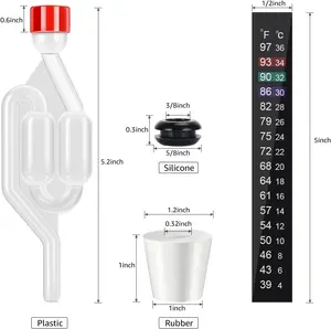 S Jenis Pembuatan Bir Airlock Homebrew Twin Gelembung Fermentasi dengan Grommet Silikon Stopper dengan CO2 Lubang Ventilasi dan Pembuatan Bir Temps