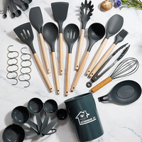 Ensemble d'ustensiles de cuisine en silicone de qualité alimentaire, 33 pièces, avec manches en bois, résistant au micro-ondes et au four, vente en gros