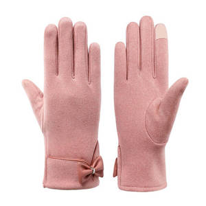 Gants d'hiver pour femmes à la mode, très demandés, pas chers, compatibles écran tactile, en cachemire avec doublure chaude en velours et nœud en cuir, vente en gros - Product Image 5
