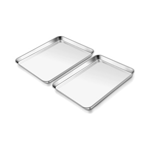 Ensemble de 3 plaques à pâtisserie rectangulaires en acier inoxydable, finition miroir, non toxiques, durables, pour four - Product Image 1