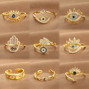 Finetoo Classique Oeil du Diable Anneau Ouverture de la paume Anneaux Réglable Blue Eye Zircon Anneau pour Femmes Filles