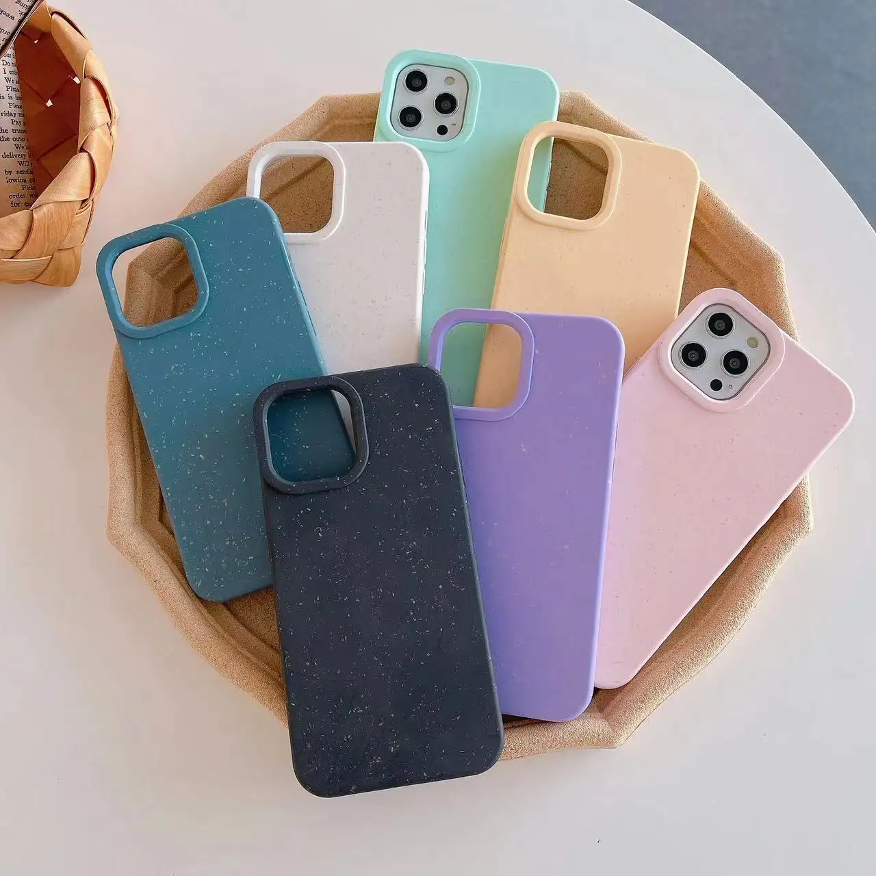 Eco Friendly Phone Case For iPhone 13 pro Biodegradable Wheat Straw Silicone Protective Case with Grip Slim Full Body Cover