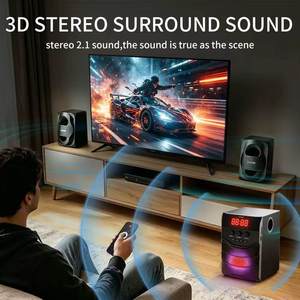 Heavy Bass 2.1 Computer Speakers with 4 Inch Subwoofer Active RGB Lighting Multimedia Sound System <b>for</b> <b>Gaming</b> and Music - Product Image 6