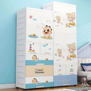 Baby Storage Drawer Cabinet Organizer Children 4-Layer Two Open Door Cartoon PP Injection Molded White Sustainable Durable - Product Image 6