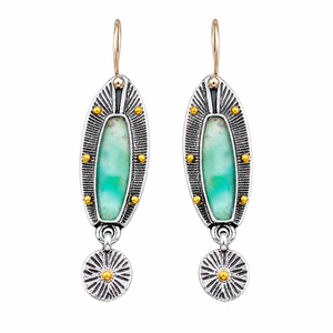 Pendientes Colgantes con Diseño de Bloques de Color y Patrón de Mármol Vintage, con Acento de Piedra Verde, Joyería Geométrica para Mujer - Product Image 1