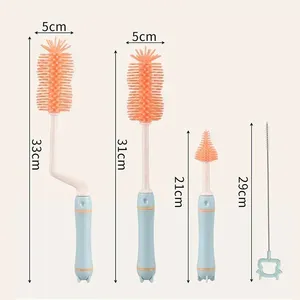 Brosse à biberon en silicone pour bébé avec long manche, poils doux écologiques, nettoyage rotatif à 360 degrés et support de séchage inclus - Product Image 5