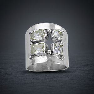 Women's Trendy Gold-Plated Geometric 925 Sterling <b>Silver</b> <b>Statement</b> <b>Ring</b> with Multiple Gemstones Hypoallergenic & Gift - Product Image 4