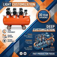 Compresseur d'air industriel silencieux sans huile, réservoir de 200 L, pompe à piston stable 3 CV 220 V